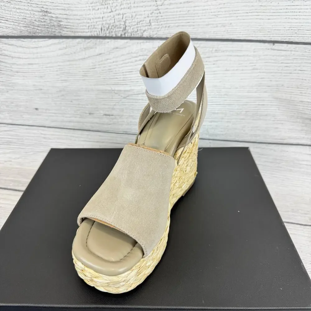 Marc Fisher Women's Natural Leather Nelly Ankle Strap Wedge Sandals Size 10
